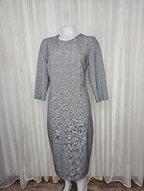 Avenue Montaigne Houndstooth Plaid Stretch Knit Sheath Dress Midi 8